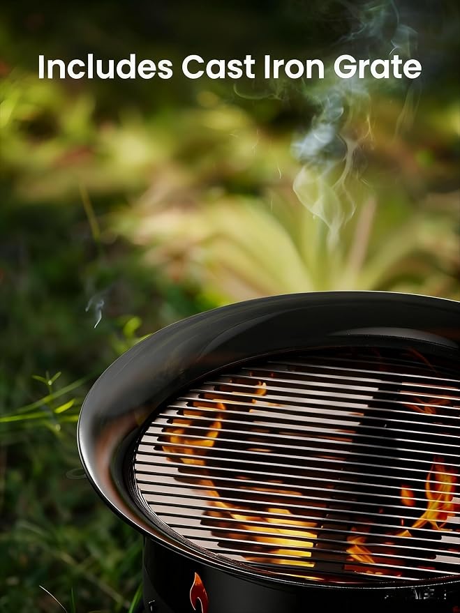 Ciays Propane Fire Pit 19 Inch, Gas Portable Large Fire Pit with Grill Grate, Folding Legs, Hose Hooks, Propane Tank Holder, Cover & Carry Strap, CSA Certified,Portable, 58,000 BTU