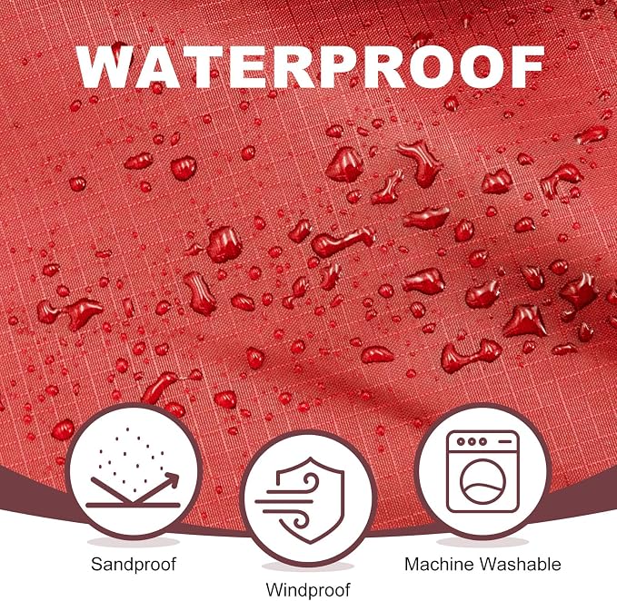 Large Waterproof Outdoor Picnic Blanket 80"x 58" | Windproof Lightweight Stadium Blanket, Packable, Stay Dry and Comfortable for Camping, Sports, Travel - Red