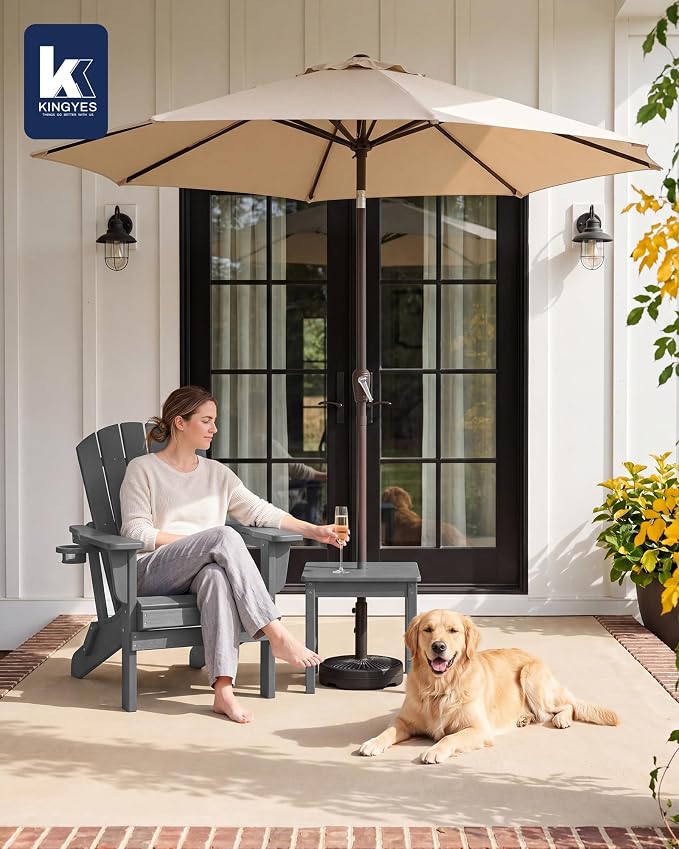 KINGYES Double Side Table with 1.6'' Umbrella Hole, HDPE Adirondack End Table- Gray