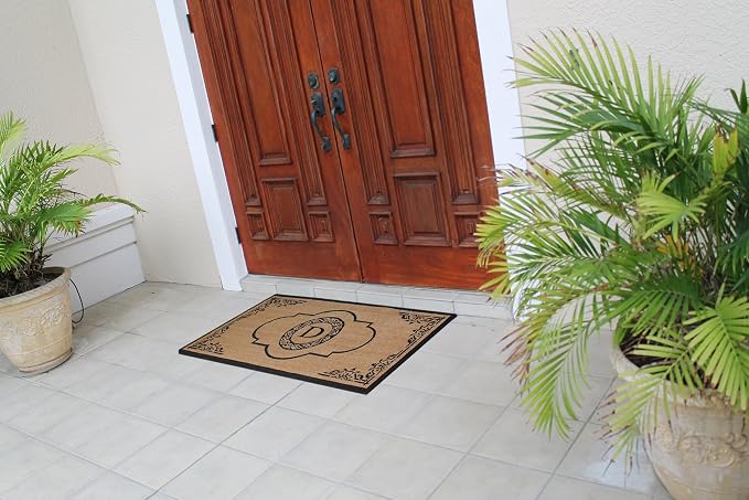 A1HC Natural Coir Monogrammed Doormat for Outside Entrance, Heavy Duty, Low Profile, Anti-Shed Treated Front Door Mat, Easy to Clean, Long Lasting Entryway Doormats - 30"x48"