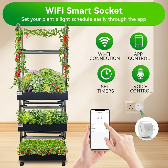 60 Pod Vertical Hydroponic System, Indoor Smart Garden | Full spectrum LED lights, auto water pump, 60 pod vertical tower, herbs, veggies, climbing plants, sponges, 21L tank