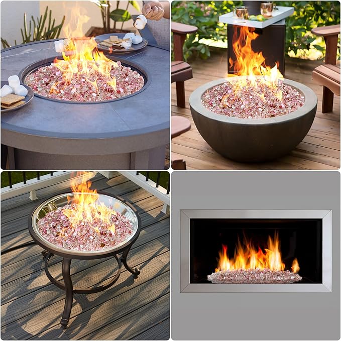Onlyfire 10 lbs Fire Glass Rocks 1/2 Inch, Reflective Tempered Glass for Propane Fire Pit & Gas Fireplace, High Luster Firepit Glass Stones for Fire Table, Rose Gold (Multicolor Options Available)