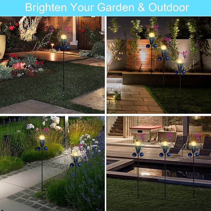 Decorative Solar Outdoor Light, Fairy Glass Globe Stake For Lawn Yard | Solar Fairy Lights With Wind Spinner Design, Crackle Glass Globe, Auto On/Off For Garden, Lawn, Yard