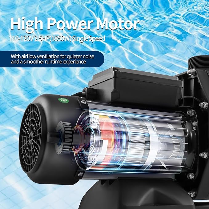 Leomru 2.5 HP Pool Pump 8880 GPH Self Priming in/Above Ground Swimming Pool Pump 110V Single Speed Pumps with Strainer Basket 6Pcs Connectors