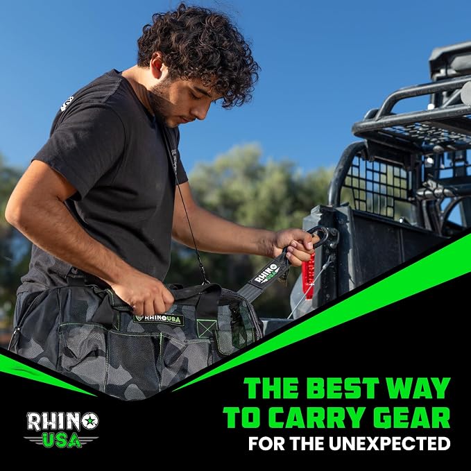Rhino USA Tool Bag (18-Inch) Heavy Duty Wide Mouth Tool Tote with Zipper for Men - Large Tools Bags with Extra Side Storage Pockets, Reinforced Shoulder Strap & Upgraded Metal Clips (Camo)