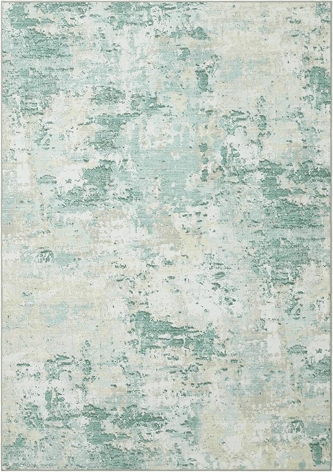 ROYHOME Modern Abstract Area Rug 3x5 Non Slip, Green | Non Shedding Rug Low Pile Stain Resistant for Bedroom Living Room