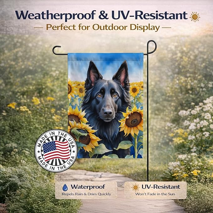 Caroline's Treasures DAC6023GF Belgian Sheepdog in Sunflowers Garden Flag Mailbox Flag Decorative Yard Flag Banner Outside Patio Artwork Yard Flower Beds, Garden Size, Multicolor