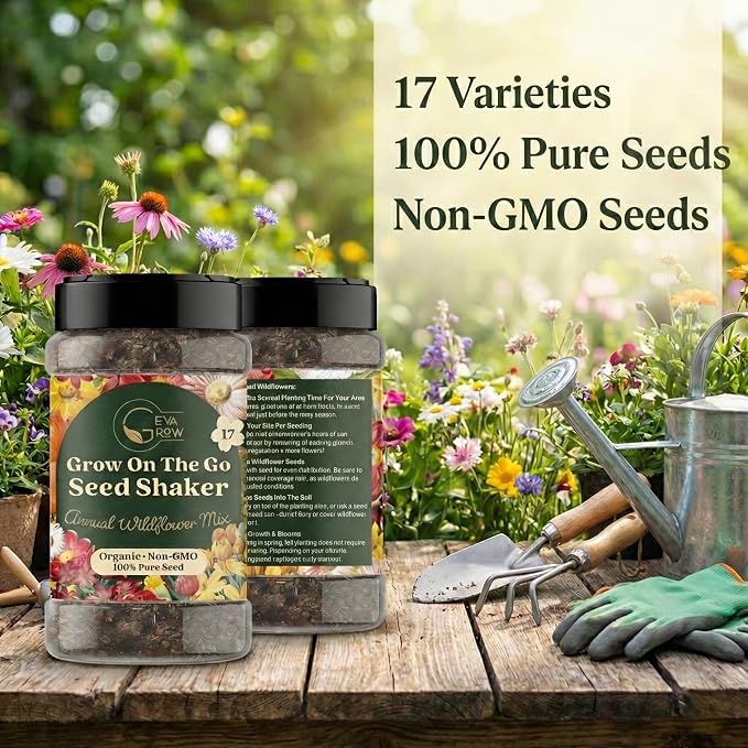 Wildflower Seed Shaker – Awesome Annual Mix by GevaGrow - 2 Ounce Shaker