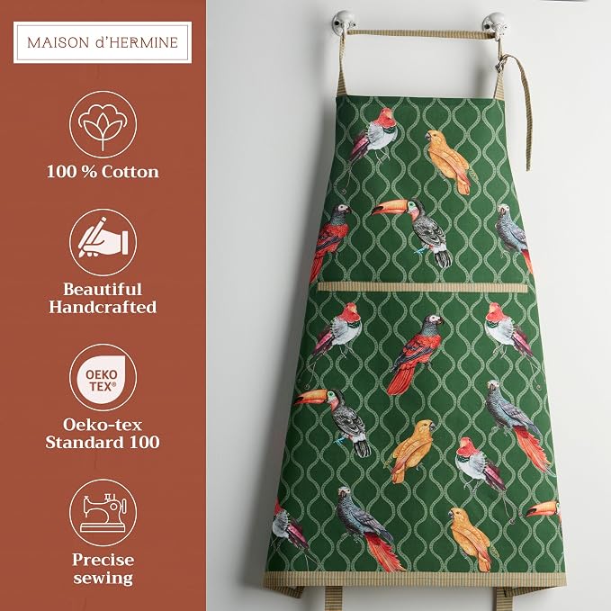 Maison d' Hermine Aprons for women with Pocket 100% Cotton (27.50"x31.50") | Adjustable Neck Strap & long ties Apron Men Chef Wedding Cooking Gardening Server Maid