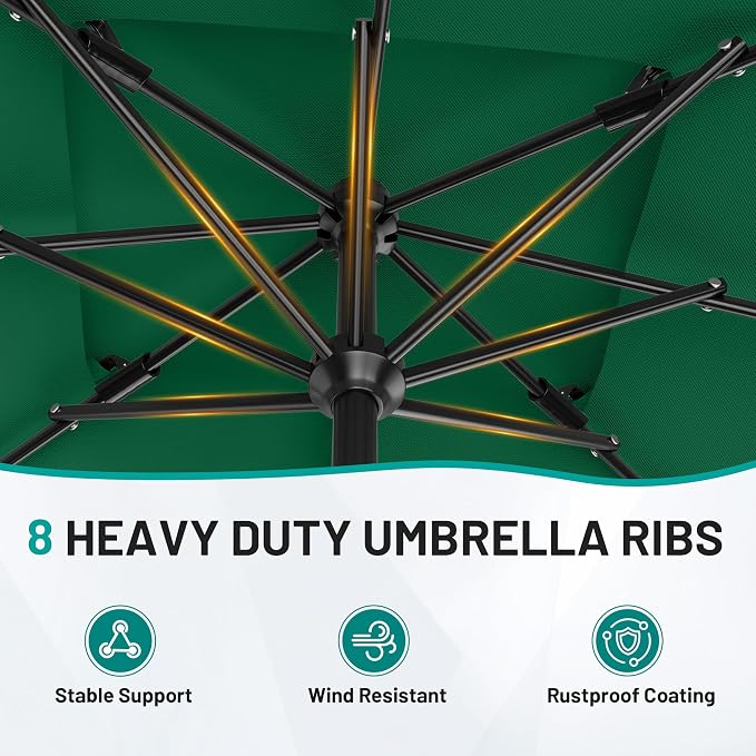 AreShark 8'x10' 2 Tiers Rectangular Patio Umbrella - Outdoor Umbrella Waterproof UV Protection, Market Table Umbrella w/Crank for Pool, Backyard, Deck(Dark Green)