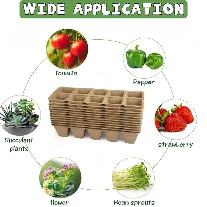 240 Cells Seed Starter Tray, 24 Pack Biodegradable Peat Pots with 24 Plant Labels, Organic Seed Starting Trays kit