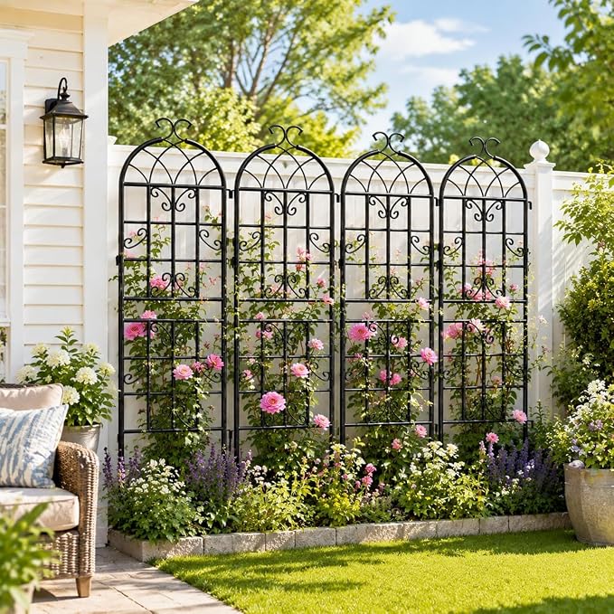4 Pack Garden Trellis for Climbing Plants Outdoor, 71"H x 20"W Rust-Resistant Metal Plant Support for Rose, Vine, Cucumber & Clematis, Decorative Scrollwork Trellis for Yard, Lawn or Wall Decor