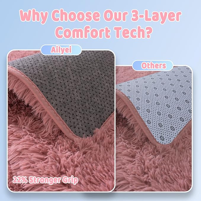Soft Shag Rugs for Girls Bedroom, Fluffy Washable 4x6 Blush Pink | Upgrade Non-slip, 4 x 6 Shaggy Rugs for Living Room, High Pile Fuzzy Plush Carpet Kids Room Dorm, Flame Resistant