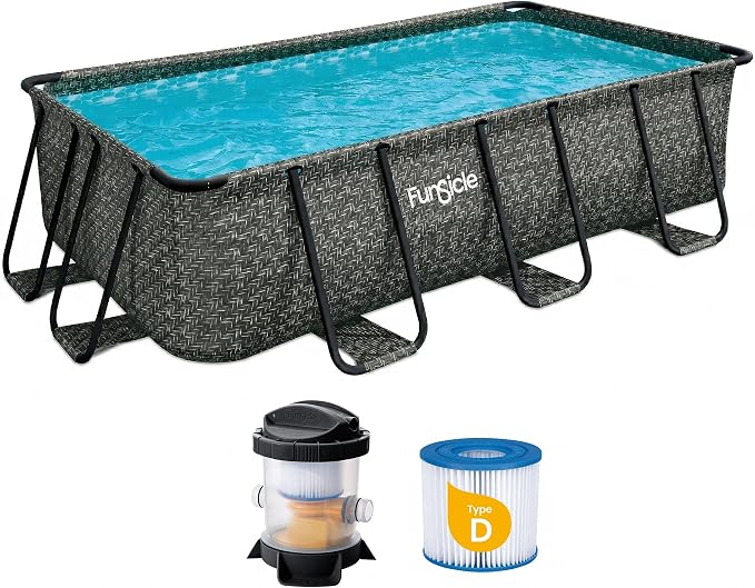Funsicle Oasis Designer Lap 13' x 7' x 39.5” Rectangular Above Ground Swimming Pool, with FiltraBoost 800 GPH Filter Pump, Ladder & Repair Patch, Dark Herringbone | Rectangular Pool with FiltraBoost 800 GPH Filter Pump, Ladder & Repair Patch, Dark Herr...