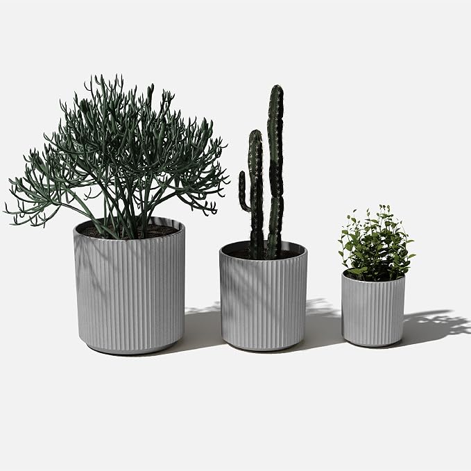 Veradek Demi Round Gray Plastic Planter Bundle (12 in. 16 in. 20 in.) DMV-BUN-C