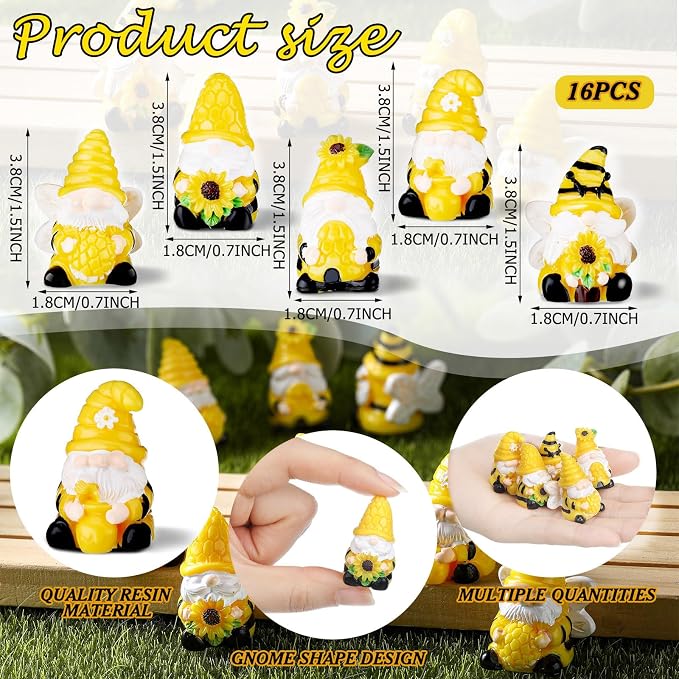 Yuntau 80 Pcs Bee Sunflower Mini Gnomes Bulk Mini Resin Gnomes Figurines Miniature Resin Statues for Summer Birthday Gifts Home Yard Lawn Garden Landscape Patio Decor