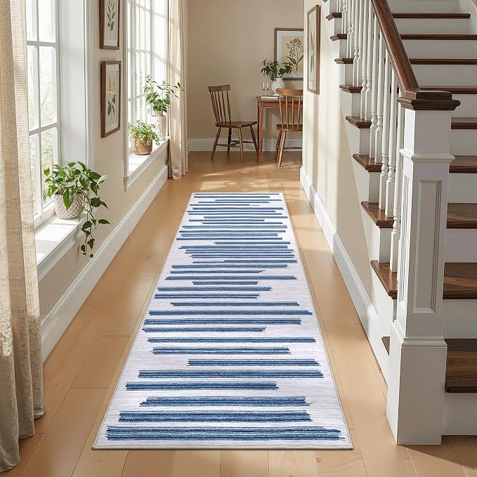 GarveeHome 2x6 Runner Rug for Kitchen Hallway Non Slip Striped Soft Carpet | Washable Low pIle Modern Runner Rugs for Living Room Bedroom Laundry Room