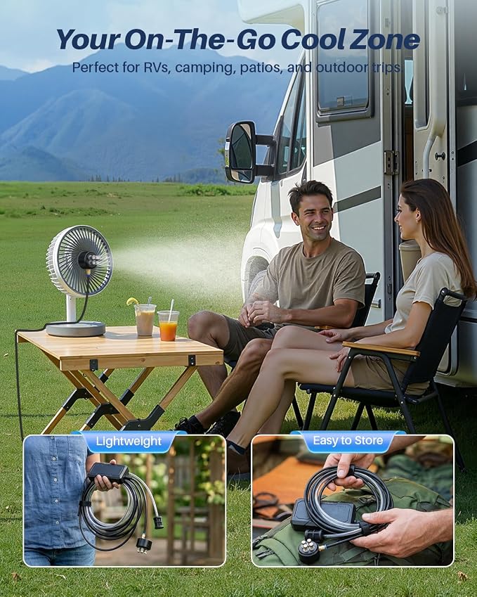 Portable Misting System with Water Pump, 6000mAh Outdoor Misters for Outside Patio, Magnetic Water Cooling Fan Misters Set for Patio, Industrial Fan, Canopy, Sports, Greenhouse, Beach, Dugout, Camping