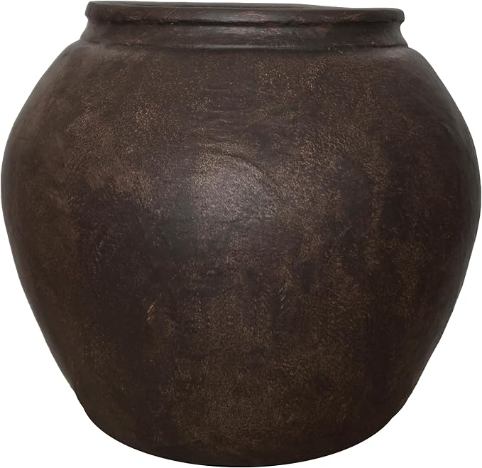 14" H x 17" Dia Fiberstone Planter Pot with Drainage Hole, Large Vintage Style Indoor Outdoor Flower Pot, Lightweight Decorative Planter for Patio, Porch, Garden, Entryway, Artificial Trees & Plants