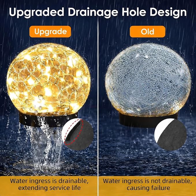 SyouHome Solar Garden Lights Outdoor Waterproof, 12 Pack | Cracked Glass Ball Light, Ground Landscape Garden Decor, Solar Globe Decorative for Pathway/Patio/Lawn/Yard