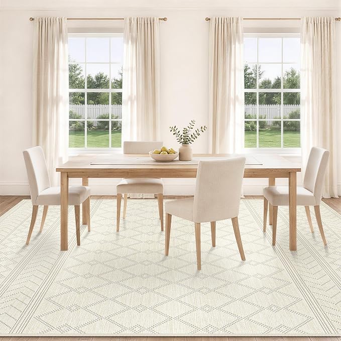 9x12 Area Rug For Living Room, Washable Beige Rugs Non Slip Low Pile | Neutral Large Soft Rug，Modern Geometric Carpet For Bedroom Dining Room Home Office Decor rug