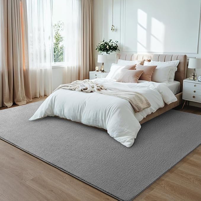 7x10 Grey Area Rug Modern Aesthetic Minimalist | Washable Memory Foam, Low Pile Non Slip Indoor Carpet for Living Room Bedroom Office Classroom College Dorm Room Home Decor