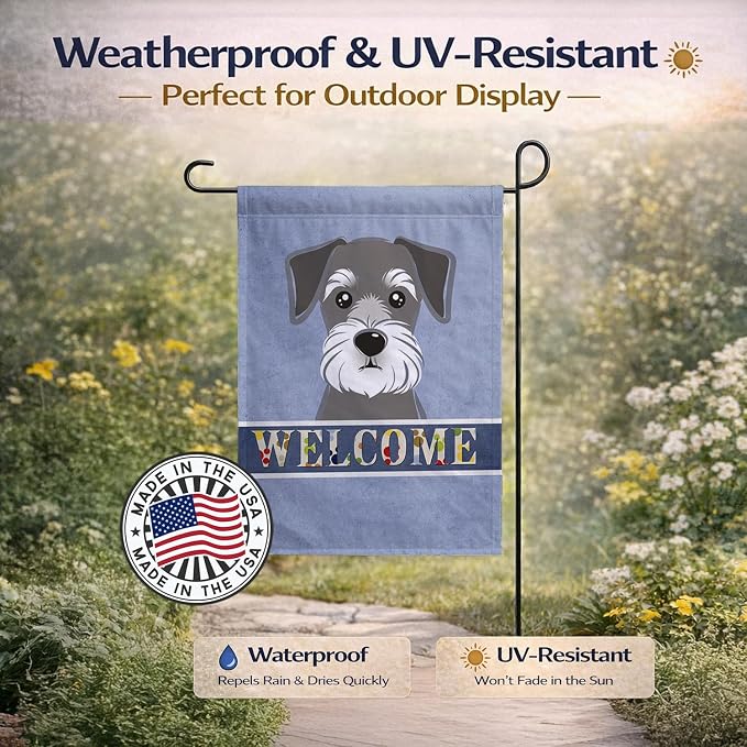 Caroline's Treasures BB1392GF Schnauzer Welcome Garden Flag, Blue Mailbox Flag Decorative Yard Flag Banner Outside Patio Artwork Yard Flower Beds, Garden Size, Multicolor