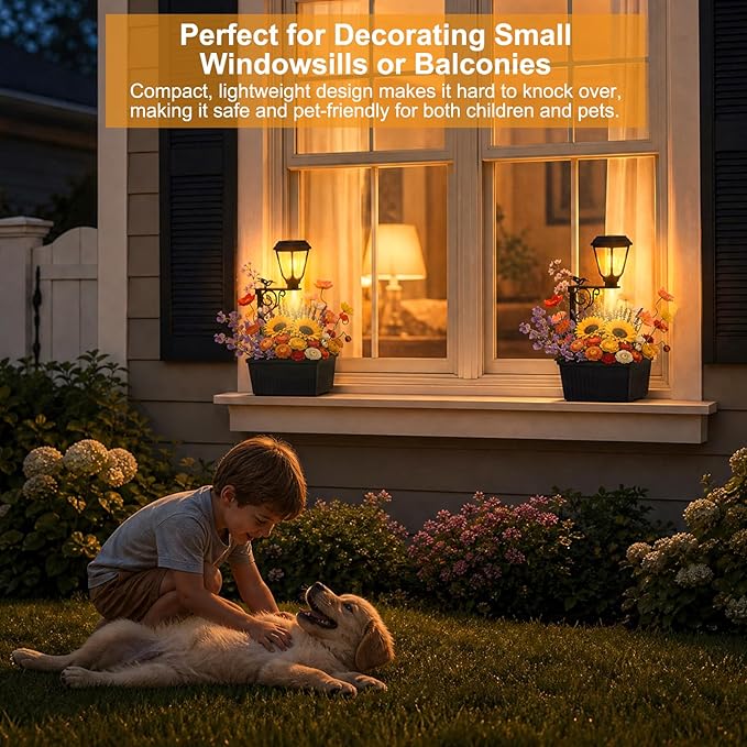 btfarm 1 Pack 18.5" H Small Solar Lamp Post with Planter Dual-Sided Lighting, 2 in 1 Flower Pots Wall Mount/Freestanding, Waterproof Decorative Planter Lamp for Porch Garden Front Door, Warm White