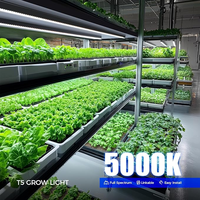 Barrina T5 Plant Lights for Indoor Growing, 4FT 160W (8 X 20W) Led Grow Light with Magnetic Design, Full Spectrum Grow Light Strip with Black Cover, Plug and Play, 5000K, 8 Packs