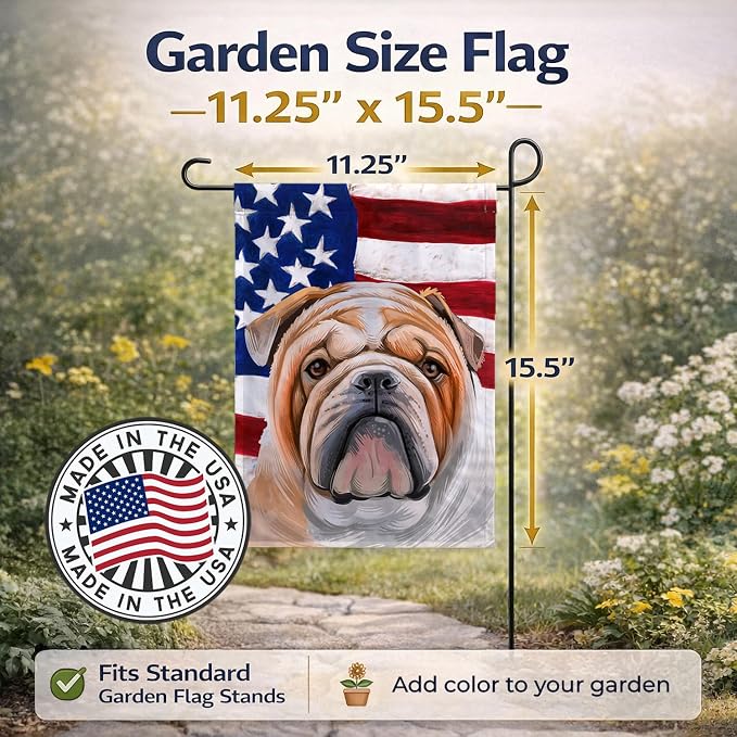 Caroline's Treasures CK6468GF English Bulldog Dog American Flag Garden Flag Mailbox Flag Decorative Yard Flag Banner Outside Patio Artwork Yard Flower Beds, Garden Size, Multicolor