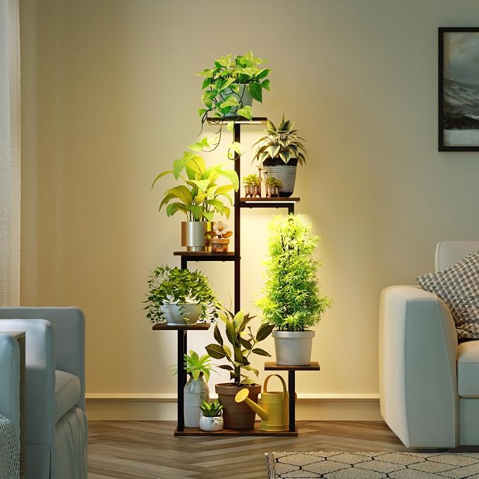 Plant Stand Indoor with Grow Lights - Tiered Corner Shelf Small Metal Lighted Flower Rack Multiple