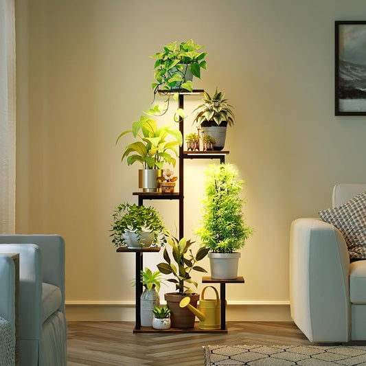 Plant Stand Indoor with Grow Lights - Tiered Corner Shelf Small Metal Lighted Flower Rack Multiple