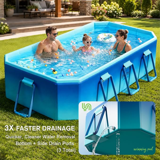 Large Foldable Pool, Non Inflatable Swimming Pool, Foldable Pool for Adults and Kids, Thickened Portable Collapsible Pool for Backyard and Outdoor Use, 116" x 65" x 21"