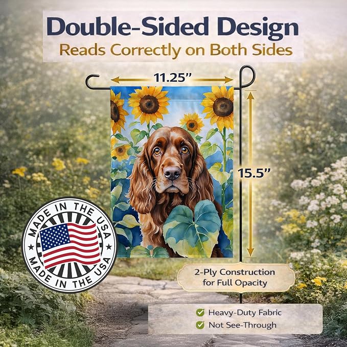 Caroline's Treasures DAC6073GF English Cocker Spaniel in Sunflowers Garden Flag Mailbox Flag Decorative Yard Flag Banner Outside Patio Artwork Yard Flower Beds, Garden Size, Multicolor