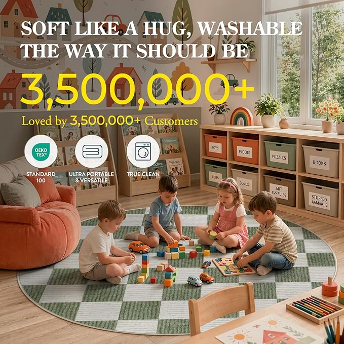 LIVEBOX 8x10 Area Rugs for Living Room, Checkered Non-Slip Washable Rugs, Farmhouse Neutral Classic Geometric Large Boys Area Rug for Bedroom, Carpet for Living Dining Room Office(Sage Green,8'x10')