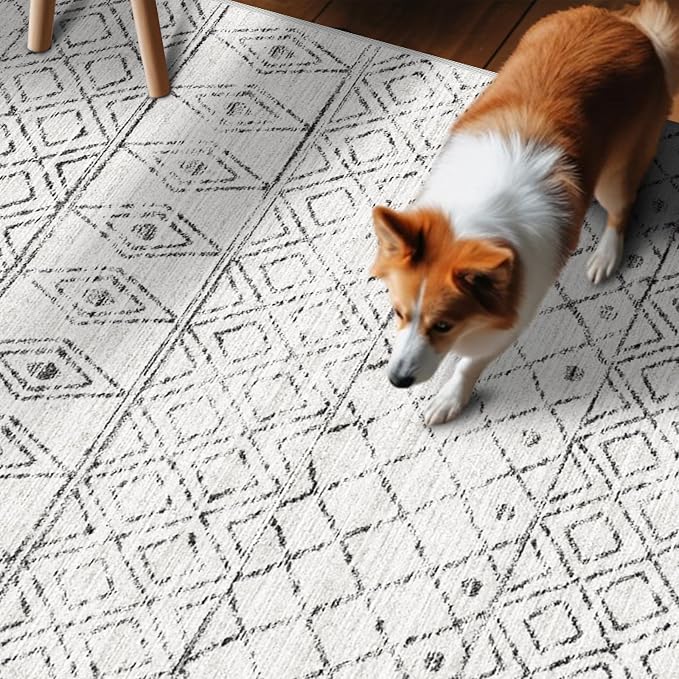 2x3 Entryway Rug Washable: Moroccan Small Area Rugs for Entryway Grey | Low Pile Indoor Mat Non Slip with Rubber Backing Thin Area Rug Pet Friendly for Front Door Kitchen Bedroom