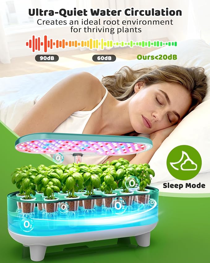 Growell 16 Pods Hydroponics Growing System Kit with 3 Light Modes & 2 Timer | Smart Water Circulation, LED Grow Light, 8L Large Water Tank, Coutertop, Indoor Herb Garden, Perfect Gardening Gifts, Green