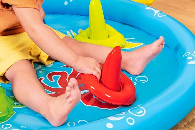 Bestway Seashapes Splash Pad | Baby Sensory Water Pool, with Backrest, Sunshade and Games, 6 Months +