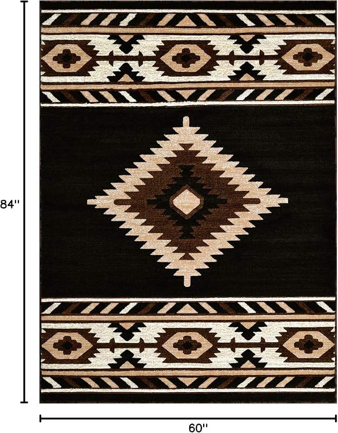YHSF Southwestern Area Rug - Anti Static & Washable - Black, 5 ft x 7 ft | Soft Native American Tribal Floor Rugs for Living Room, Bedroom, Hallways, and More - Easy-to-Clean Home Decors