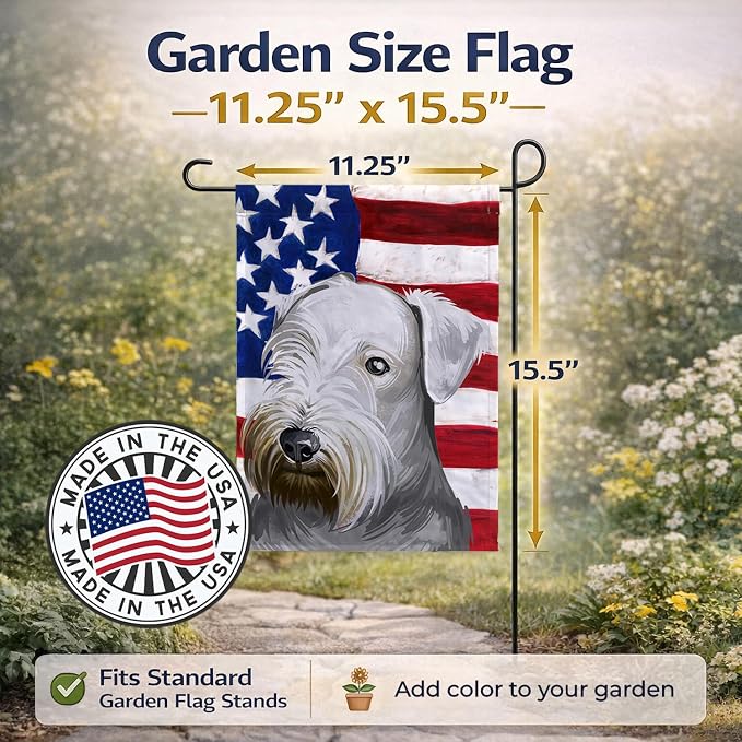Caroline's Treasures CK6485GF Cesky Terrier Dog American Flag Garden Flag Mailbox Flag Decorative Yard Flag Banner Outside Patio Artwork Yard Flower Beds, Garden Size, Multicolor