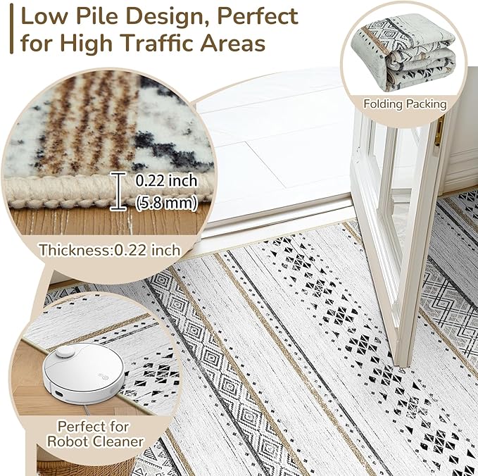 6x9 Area Rugs for Living Room Washable Moroccan Farmhouse Neutral Geometric Low Pile Non-Slip Soft Print Pattern Rug for Bedroom Kitchen Dining Room Entryway Black/Brown | Vacuum Friendly, Machine Washable, Non-Slip Rug, Stain Resistant, Moroccan Geome...