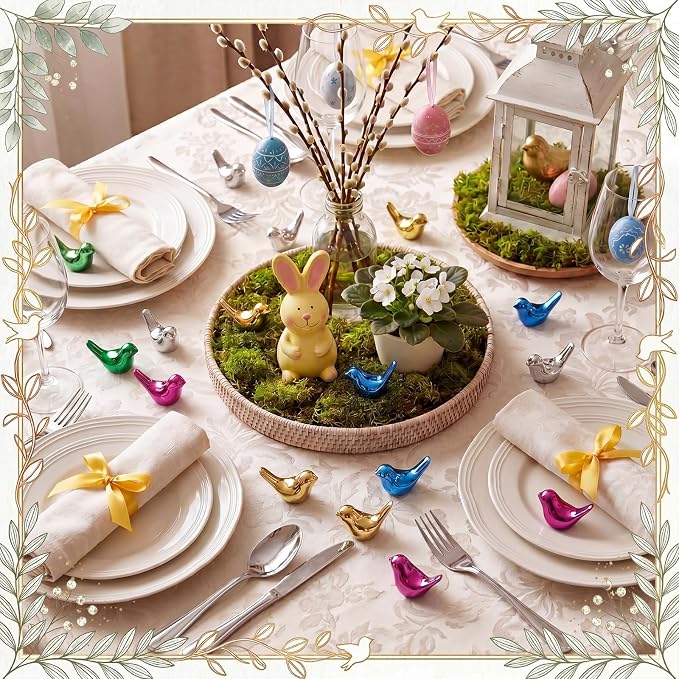 Sieral 100 Pcs Multicolor Mini Bird Figurines Miniature Resin Bird Statues Small Animal Statues Fairy Garden Accessories for Micro Garden Landscape Dollhouse Cake Potted Plants DIY, 0.59" x 0.67"