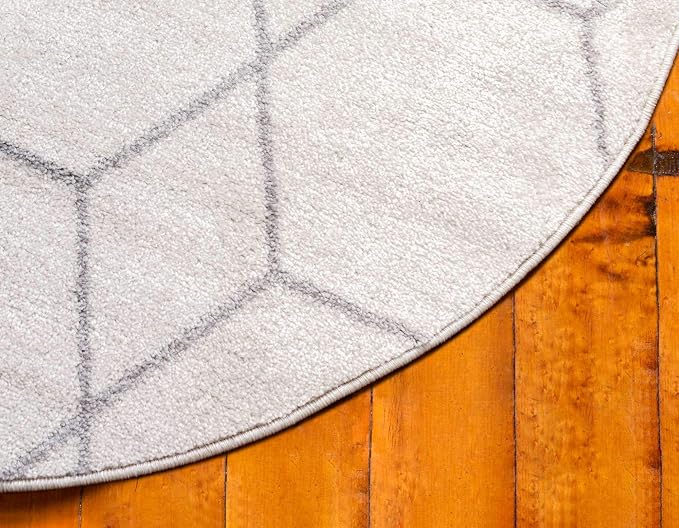 Unique Loom Trellis Frieze Collection Area Rug - Geometric (4' 1" Round, Ivory/ Gray)