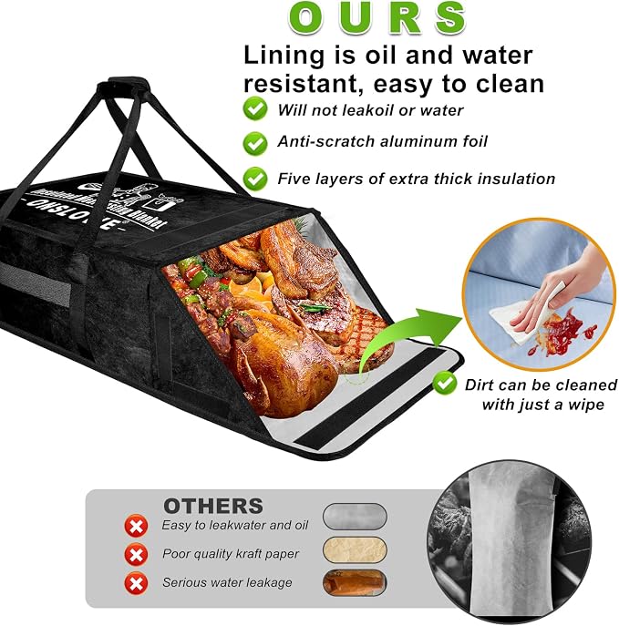 BBQ Blanket for Resting Meat - Insulated Meat Resting Bag for Smoking & Grilling | Compatible with Multiple Models BBQ Prep Tub for Large Brisket/Beef/Pork Shoulders, Gifts for Men (Black)