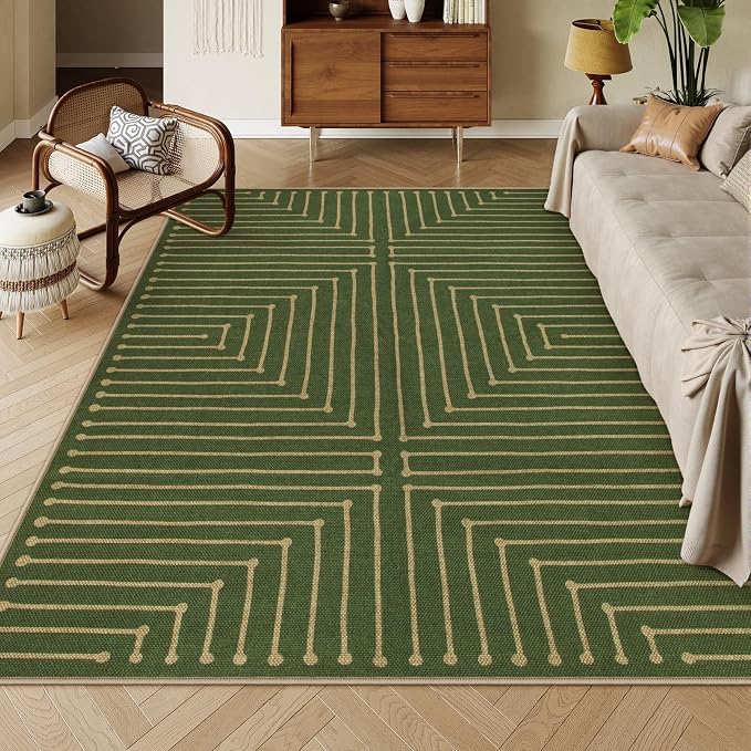 Lahome Neutral Easy Jute 8x10, Black and Brown Living Room Rug | Farmhouse Rhombus Non Slip Non Shedding Floor Carpet for Dining Room Basement