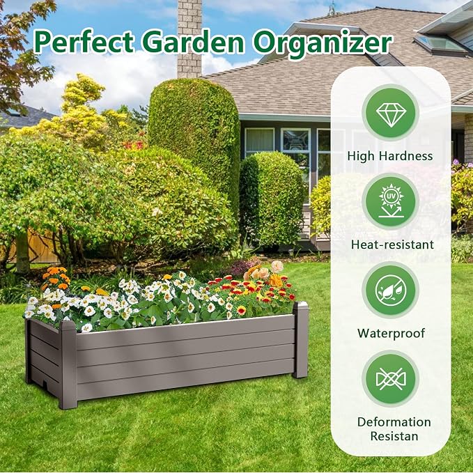 Vixzen Raised Garden Bed Outdoor,Resin Weatherproof Planter Box with Drain Hole and Water Level Detector,for Planting Plants Vegetables (Grey, 43.31"×17.72"×12.6")