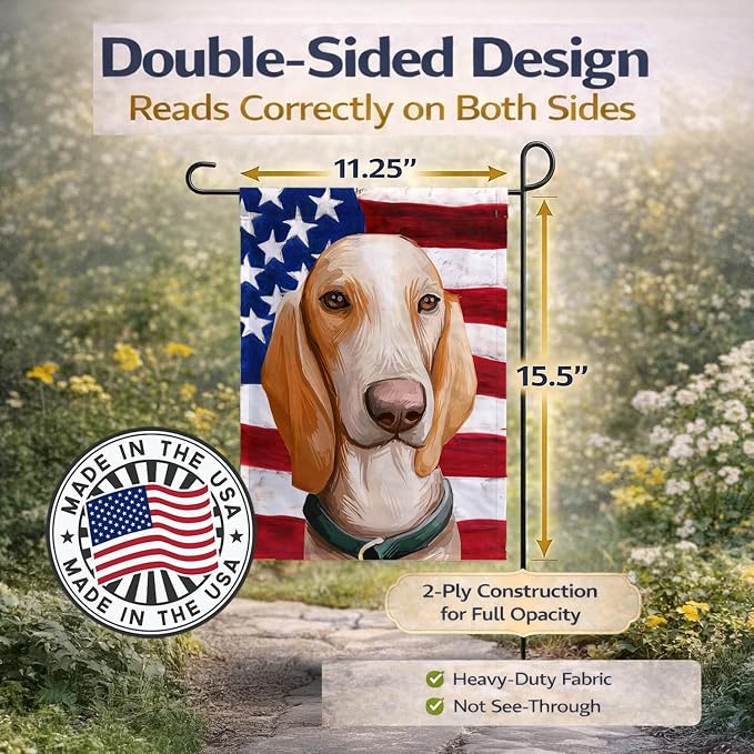 Caroline's Treasures CK6658GF Porcelaine Dog American Flag Garden Flag Mailbox Flag Decorative Yard Flag Banner Outside Patio Artwork Yard Flower Beds, Garden Size, Multicolor