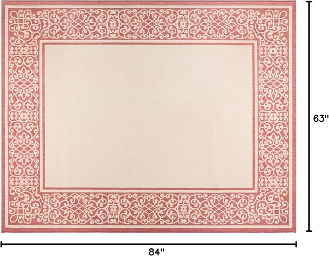 Gertmenian Indoor/Outdoor Flatweave Area Rug - 8x10 Large, Stain & UV Resistant, Ideal For Deck, Patio, Poolside, Mudroom - Abstract Border, Red Tan, 22967