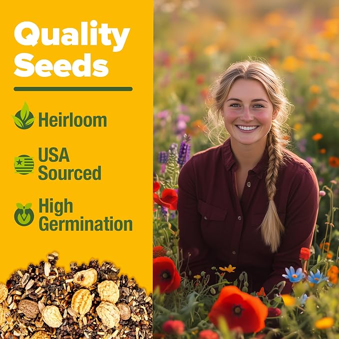 HOME GROWN Premium Wildflower Seeds Bulk Mix | 59,300+ Perennial & Annual Flower Seed for Planting Outdoors | 19 Varieties Throw and Grow for Bees & Butterflies | 2 oz