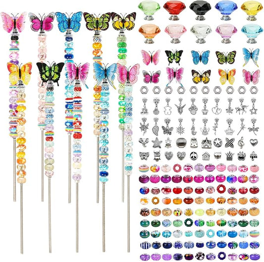 280 Pcs DIY Beaded Garden Stakes Kit with Crystal Stoppers | Garden stakes kit with beads colorful crystal stoppers, DIY fairy wands, garden decor, outdoor crafts